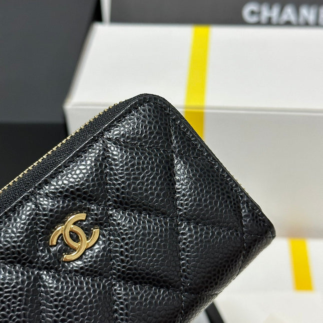 MINI WALLET 11 IN BLACK CAVIAR SKIN GOLD METALLIC