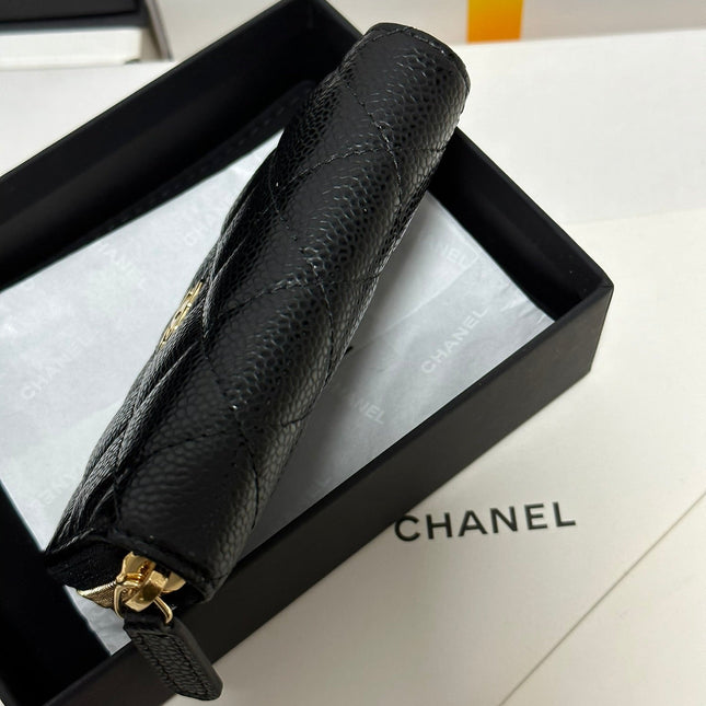 MINI WALLET 11 IN BLACK CAVIAR SKIN GOLD METALLIC