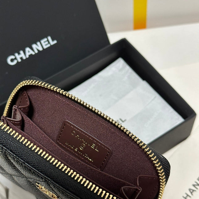 MINI WALLET 11 IN BLACK CAVIAR SKIN GOLD METALLIC
