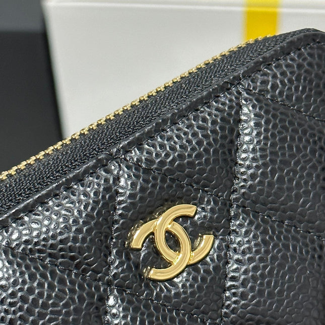 MINI WALLET 11 IN BLACK CAVIAR SKIN GOLD METALLIC