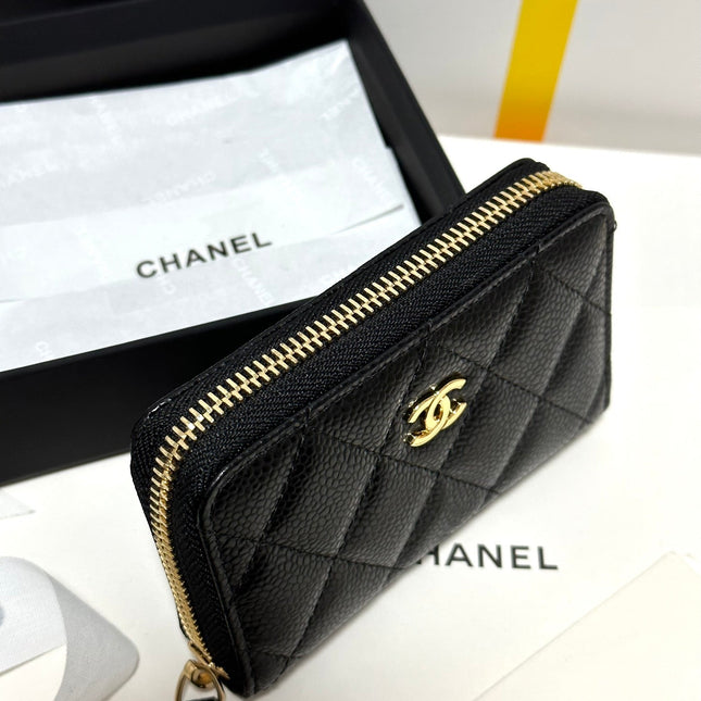 MINI WALLET 11 IN BLACK CAVIAR SKIN GOLD METALLIC