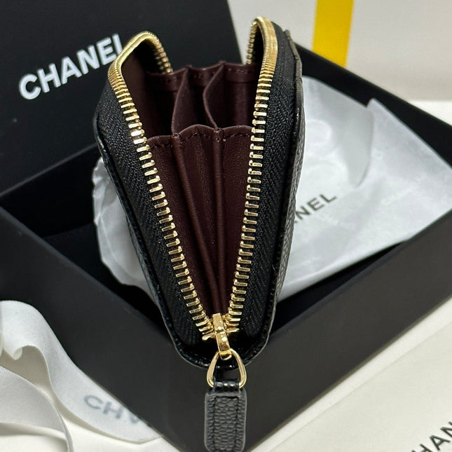 MINI WALLET 11 IN BLACK CAVIAR SKIN GOLD METALLIC