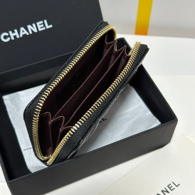 MINI WALLET 11 IN BLACK CAVIAR SKIN GOLD METALLIC