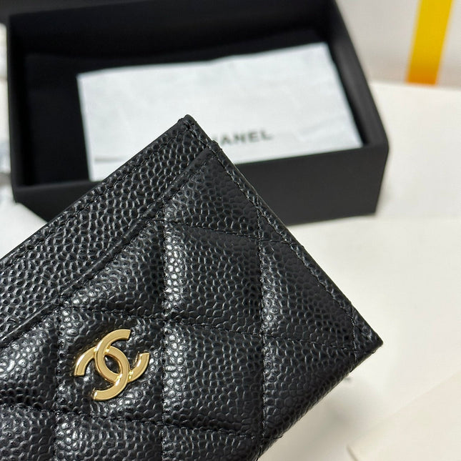 QUILTED CLASSIC CARD HOLDER 11 IN BLACK CAVIAR SKIN