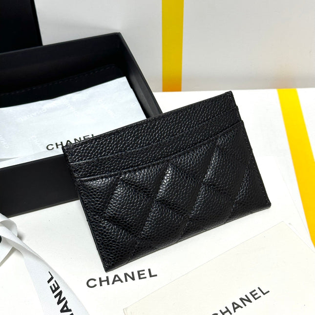 QUILTED CLASSIC CARD HOLDER 11 IN BLACK CAVIAR SKIN
