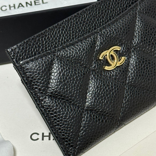 QUILTED CLASSIC CARD HOLDER 11 IN BLACK CAVIAR SKIN