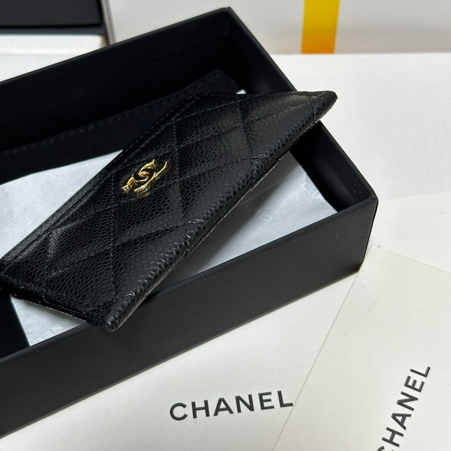 QUILTED CLASSIC CARD HOLDER 11 IN BLACK CAVIAR SKIN