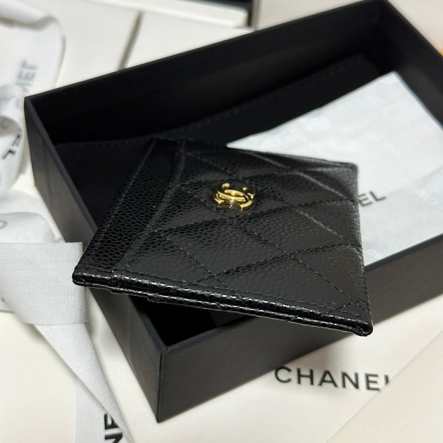QUILTED CLASSIC CARD HOLDER 11 IN BLACK CAVIAR SKIN