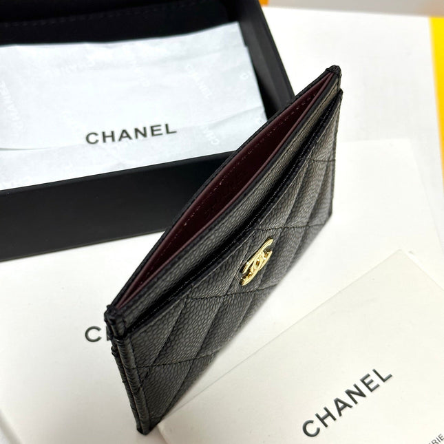 QUILTED CLASSIC CARD HOLDER 11 IN BLACK CAVIAR SKIN