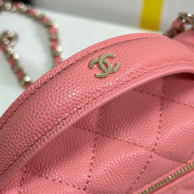 VANITY CASE 19 IN CONTESSA PINK CALFSKIN GOLD-TONE METALLIC