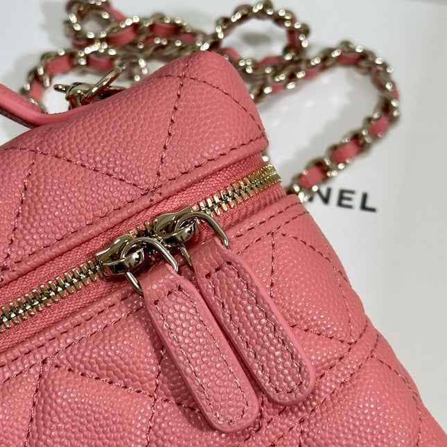VANITY CASE 19 IN CONTESSA PINK CALFSKIN GOLD-TONE METALLIC