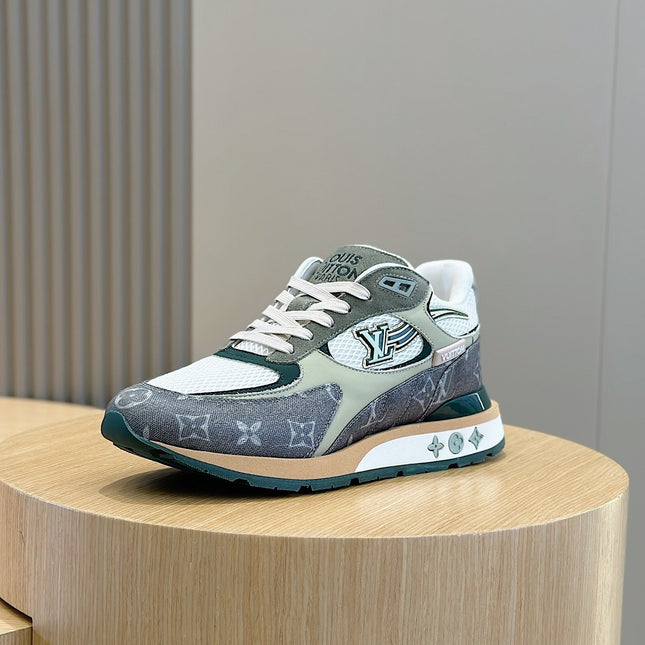 LV RUN AWAY SNEAKERS IN GREY MESH FABRIC AND SUEDE