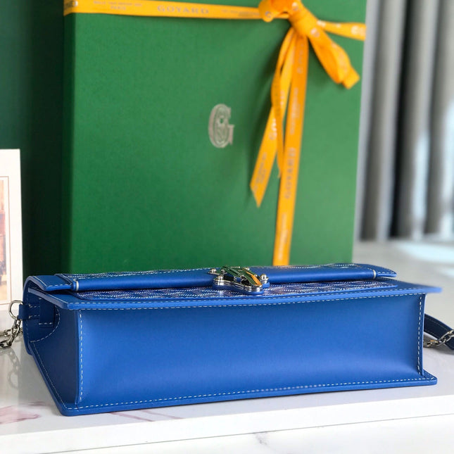 DUCHESSE MARIE-CAROLINE BAG 25 IN SAPPHIRE BLUE GOYARDINE CANVAS AND SMOOTH CALFSKIN