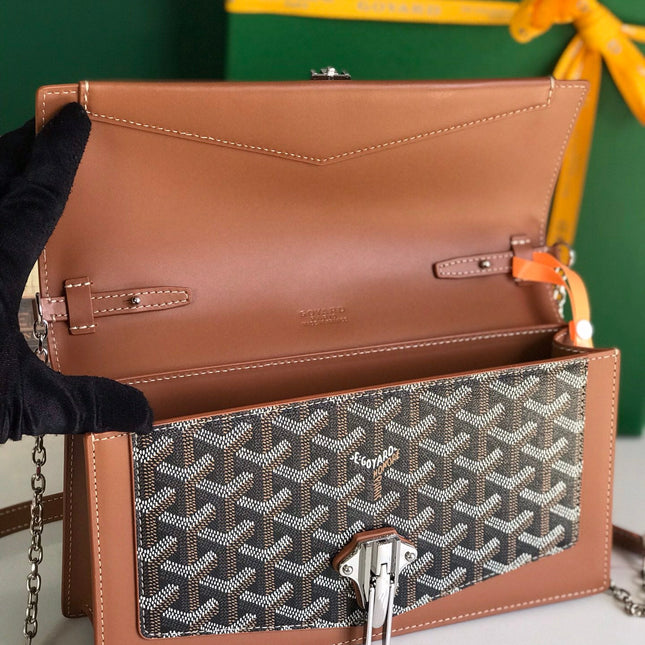 DUCHESSE MARIE-CAROLINE BAG 25 IN BLACK GOYARDINE CANVAS AND TAN SMOOTH CALFSKIN