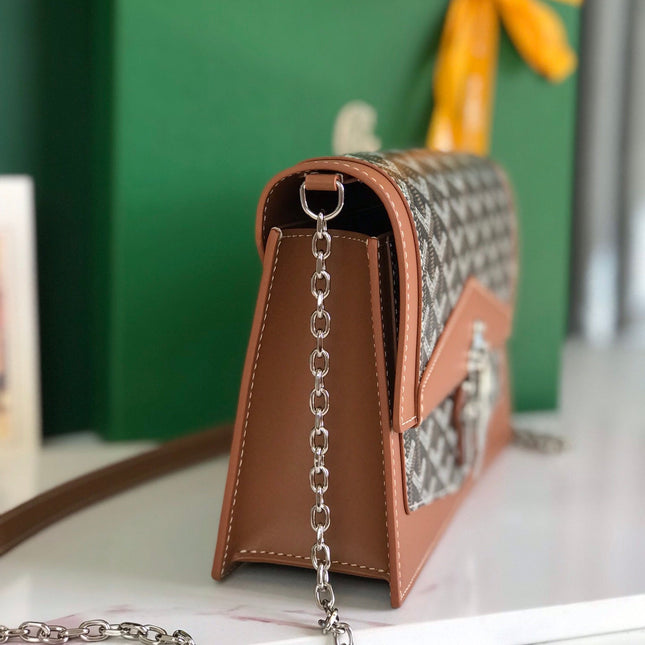 DUCHESSE MARIE-CAROLINE BAG 25 IN BLACK GOYARDINE CANVAS AND TAN SMOOTH CALFSKIN