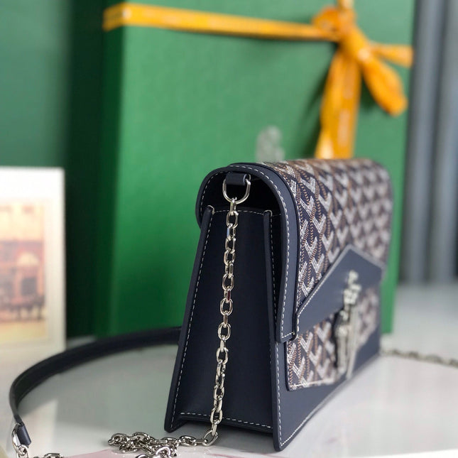 DUCHESSE MARIE-CAROLINE BAG 25 IN NAVY BLUE GOYARDINE CANVAS AND SMOOTH CALFSKIN