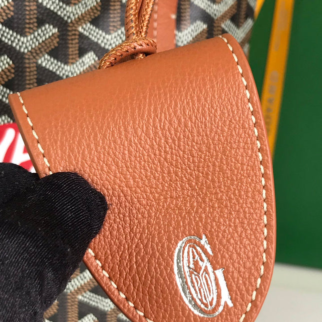 ANJOU MINI BAG 20 IN TAN CALFSKIN AND BLACK GOYARDINE CANVAS