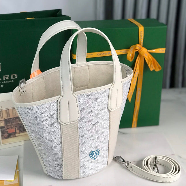 SMALL BELHARRA 24 IN WHITE GOYARDINE CANVAS AND LAMBSKIN
