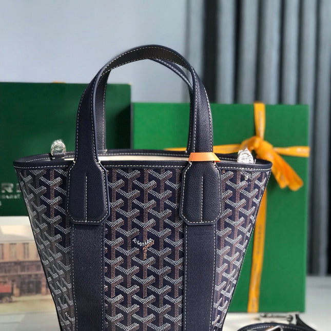 SMALL BELHARRA 24 IN NAVY BLUE GOYARDINE CANVAS AND LAMBSKIN