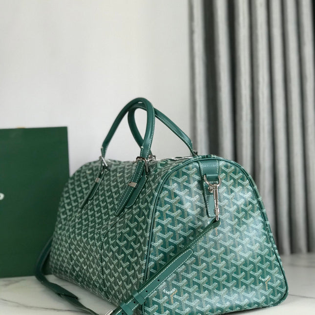 BOSTON 50 BAG IN GREEN GOYARDINE CANVAS AND CALFSKIN TRIM