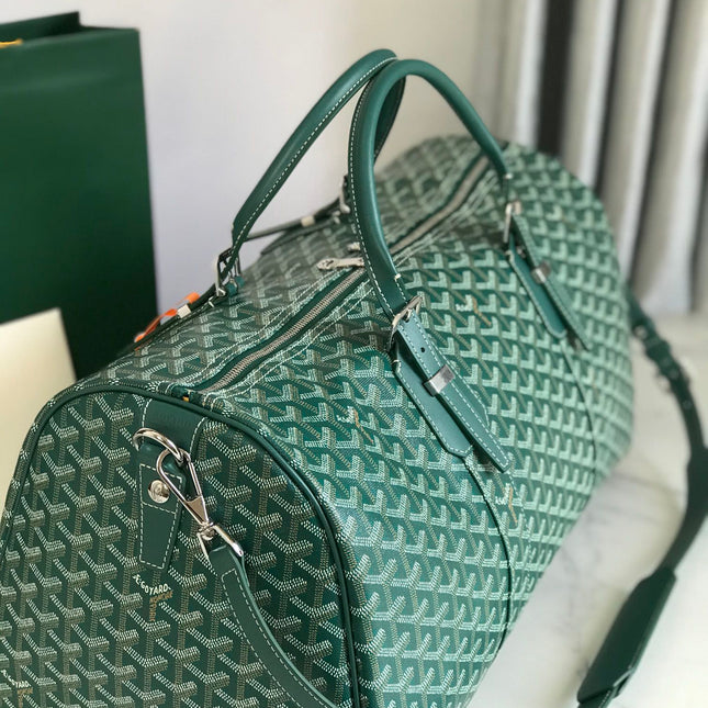 BOSTON 50 BAG IN GREEN GOYARDINE CANVAS AND CALFSKIN TRIM