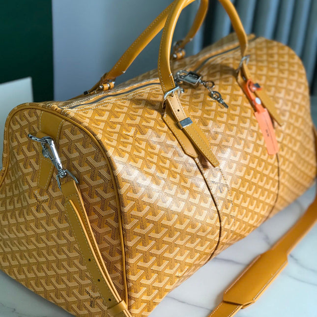 BOSTON 50 BAG IN YELLOW GOYARDINE CANVAS AND CALFSKIN TRIM