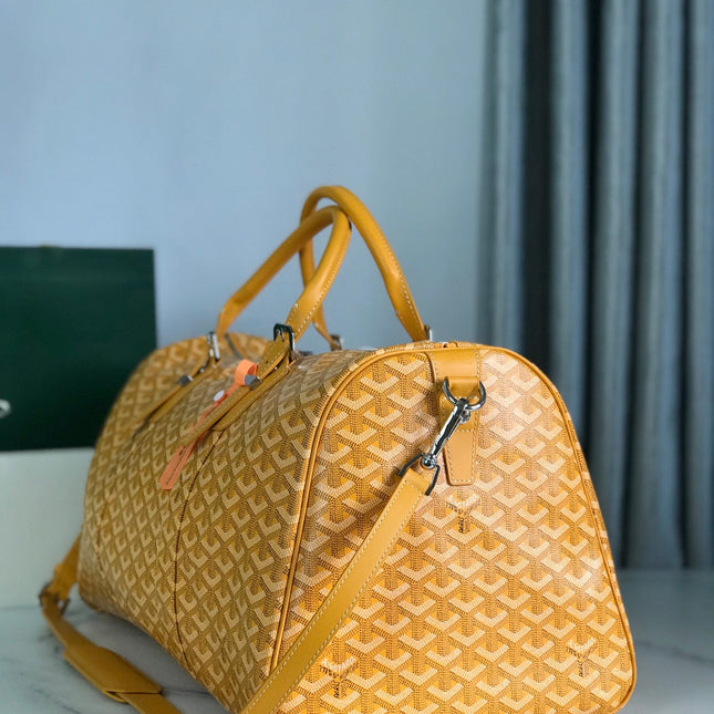 BOSTON 50 BAG IN YELLOW GOYARDINE CANVAS AND CALFSKIN TRIM