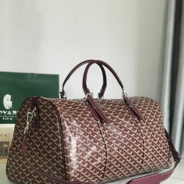 BOSTON 50 BAG IN WINE RED GOYARDINE CANVAS AND CALFSKIN TRIM