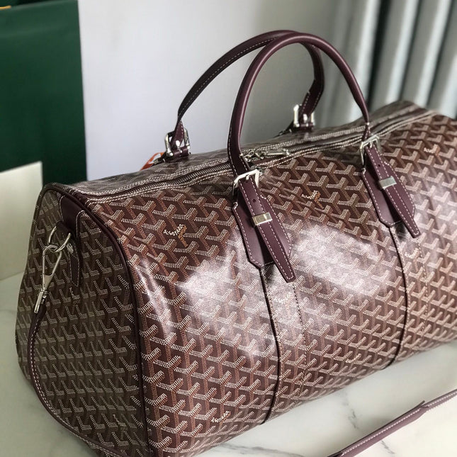 BOSTON 50 BAG IN WINE RED GOYARDINE CANVAS AND CALFSKIN TRIM
