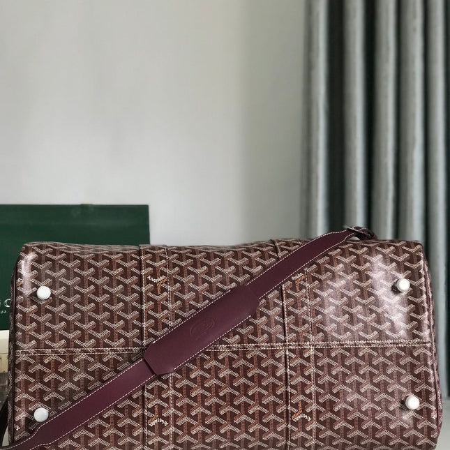 BOSTON 50 BAG IN WINE RED GOYARDINE CANVAS AND CALFSKIN TRIM