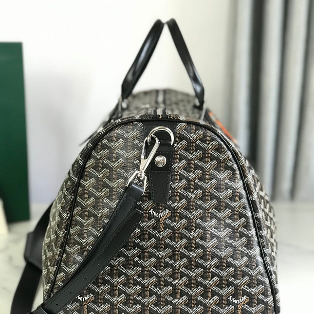 BOSTON 50 BAG IN BLACK GOYARDINE CANVAS AND CALFSKIN TRIM