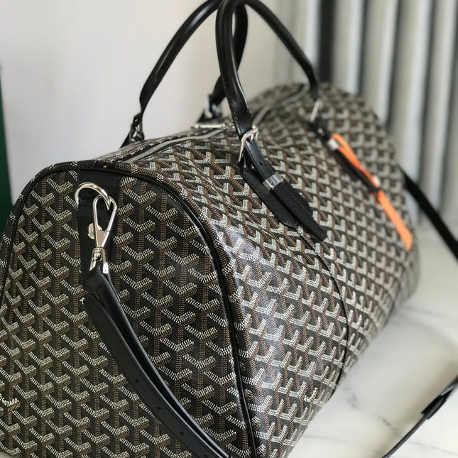 BOSTON 50 BAG IN BLACK GOYARDINE CANVAS AND CALFSKIN TRIM