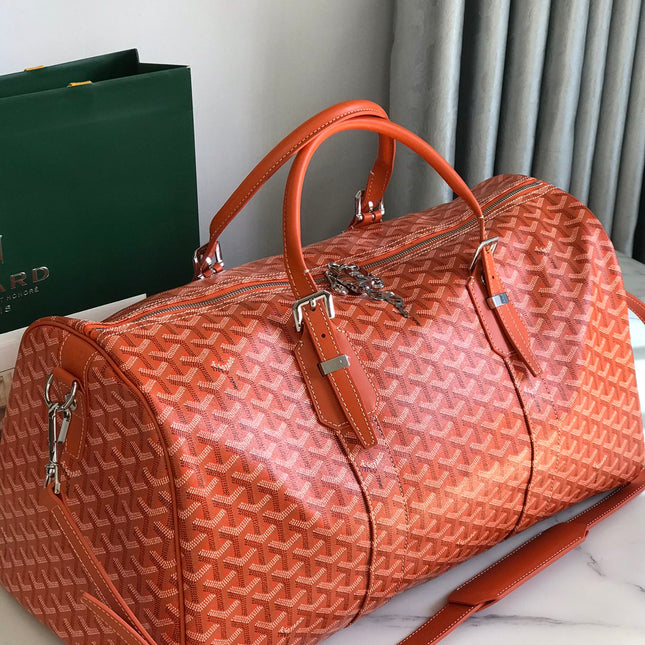 BOSTON 50 BAG IN ORANGE GOYARDINE CANVAS AND CALFSKIN TRIM