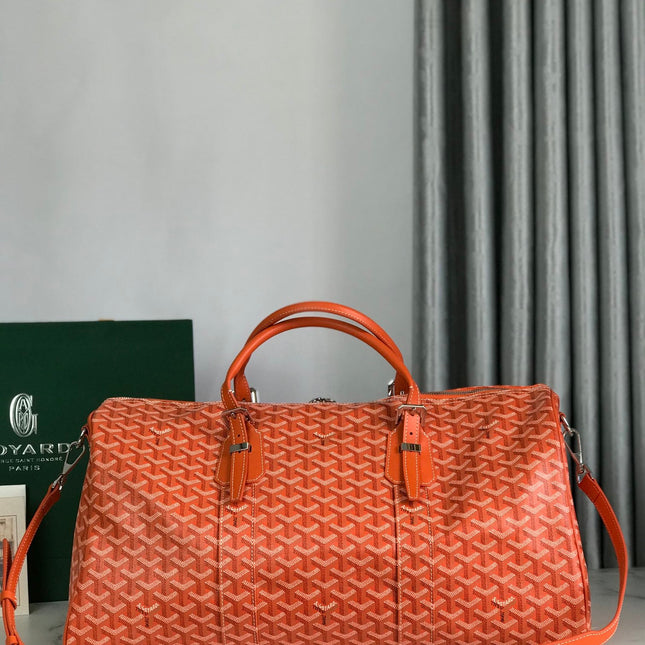 BOSTON 50 BAG IN ORANGE GOYARDINE CANVAS AND CALFSKIN TRIM