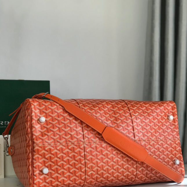 BOSTON 50 BAG IN ORANGE GOYARDINE CANVAS AND CALFSKIN TRIM