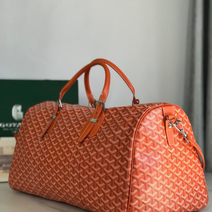 BOSTON 50 BAG IN ORANGE GOYARDINE CANVAS AND CALFSKIN TRIM