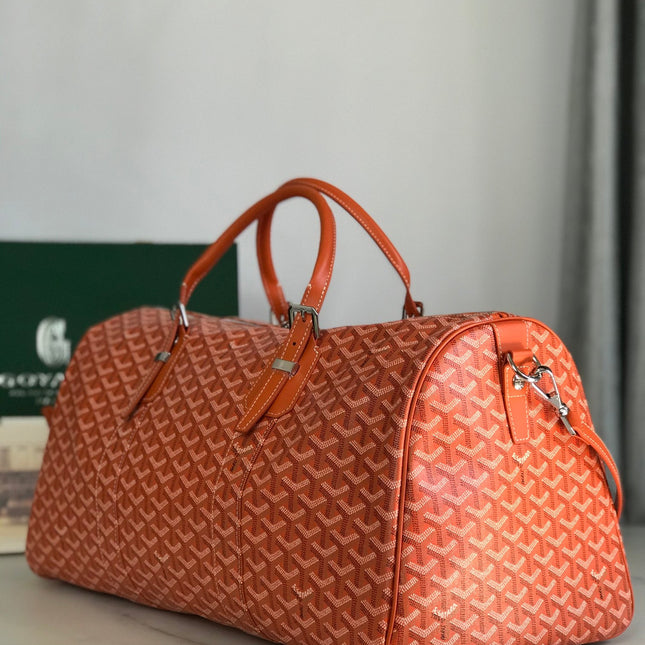 BOSTON 50 BAG IN ORANGE GOYARDINE CANVAS AND CALFSKIN TRIM