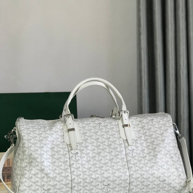 BOSTON 50 BAG IN WHITE GOYARDINE CANVAS AND CALFSKIN TRIM