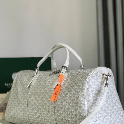 BOSTON 50 BAG IN WHITE GOYARDINE CANVAS AND CALFSKIN TRIM