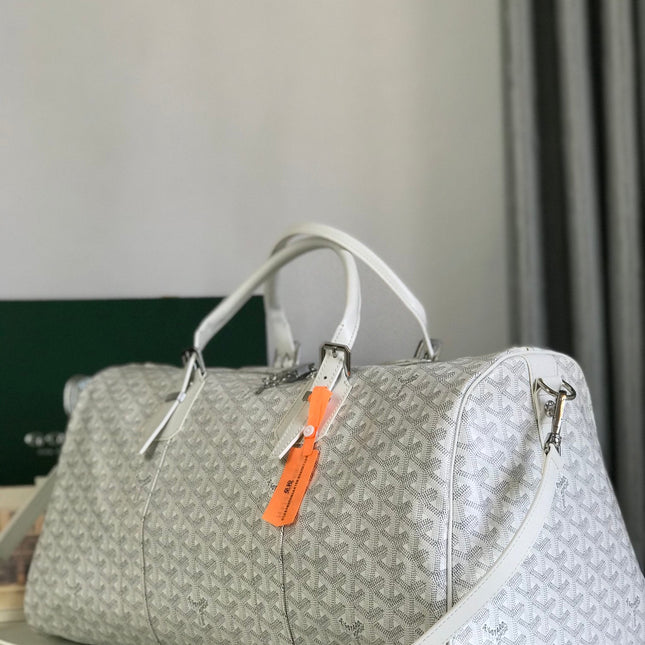 BOSTON 50 BAG IN WHITE GOYARDINE CANVAS AND CALFSKIN TRIM