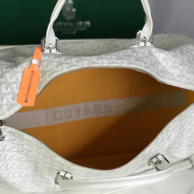 BOSTON 50 BAG IN WHITE GOYARDINE CANVAS AND CALFSKIN TRIM