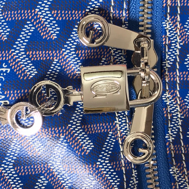 BOSTON 50 BAG IN SAPPHIRE BLUE GOYARDINE CANVAS AND CALFSKIN TRIM