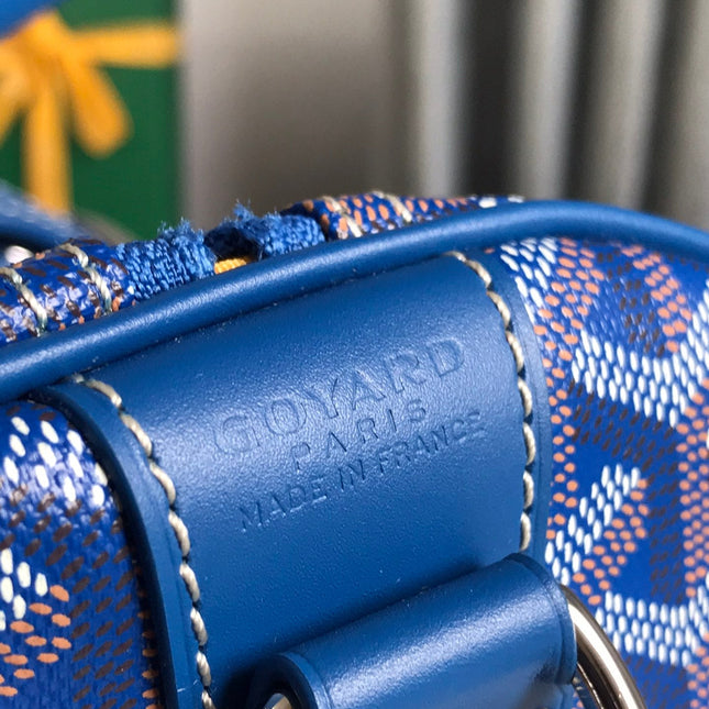 BOSTON 50 BAG IN SAPPHIRE BLUE GOYARDINE CANVAS AND CALFSKIN TRIM