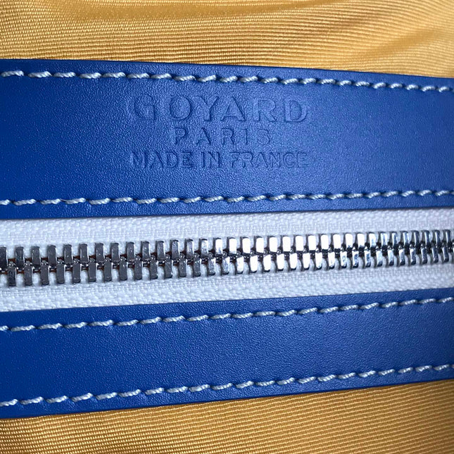 BOSTON 50 BAG IN SAPPHIRE BLUE GOYARDINE CANVAS AND CALFSKIN TRIM
