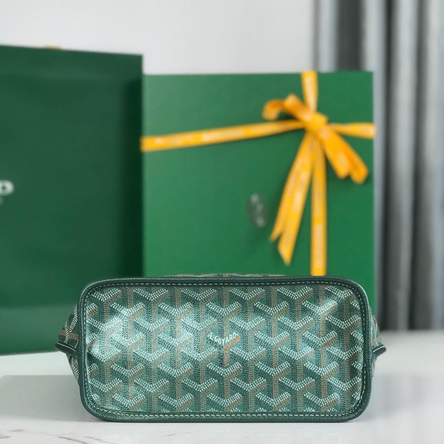 ANJOU MINI BAG 20 IN GREEN CALFSKIN AND GOYARDINE CANVAS