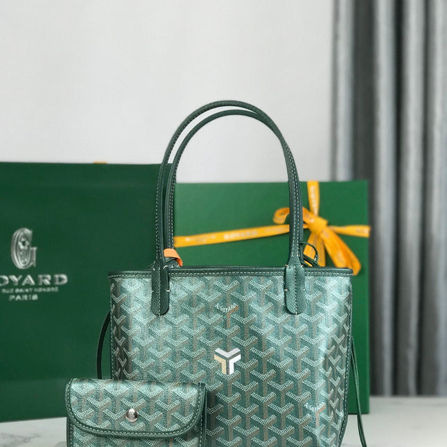 ANJOU MINI BAG 20 IN GREEN CALFSKIN AND GOYARDINE CANVAS