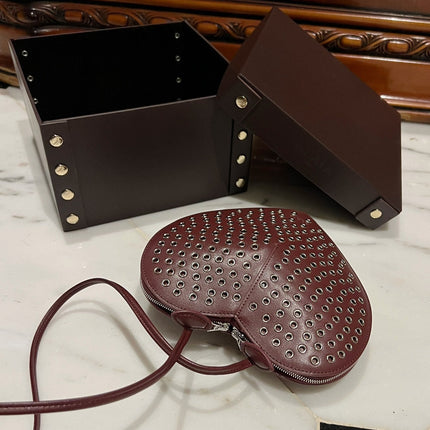 LE COEUR BAG 21 IN BURGUNDY RED STUDDED CALFSKIN