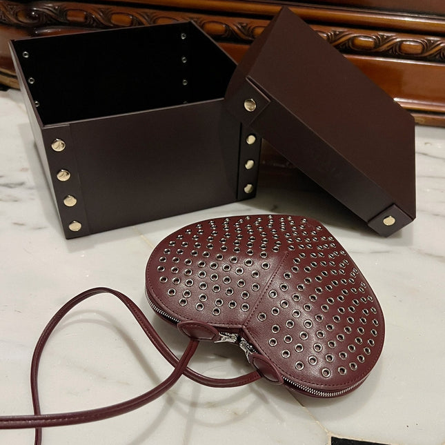 LE COEUR BAG 21 IN BURGUNDY RED STUDDED CALFSKIN