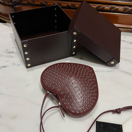 LE COEUR BAG 21 IN BURGUNDY RED STUDDED CALFSKIN