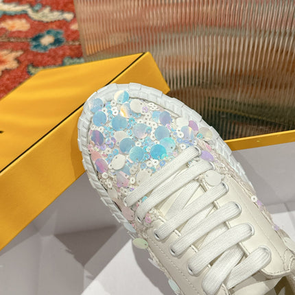 RUNWAY SEQUIN CASUAL SHOES IN WHITE CALFSKIN